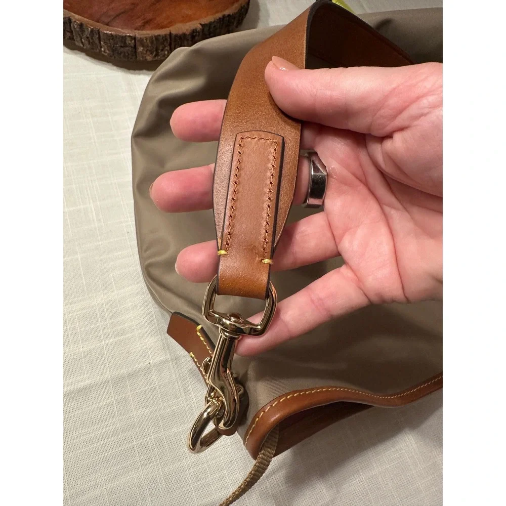 Dooney & Bourke Taupe Nylon Hobo Shoulder Bag Leather Trim Coin Purse Set
